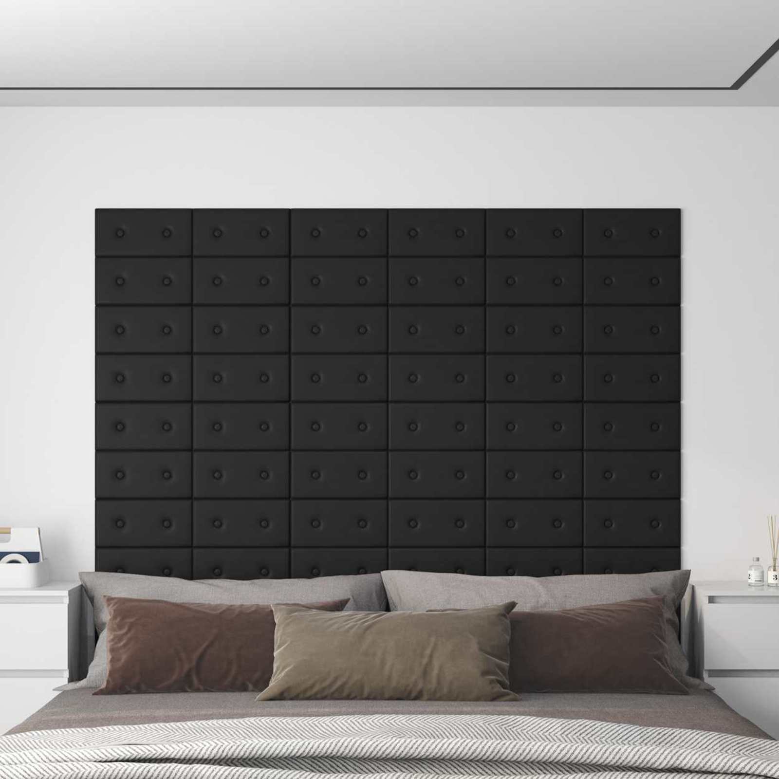 Zidna uzglavlja 12 pcs Crna 30 x 15 cm Lažna koža