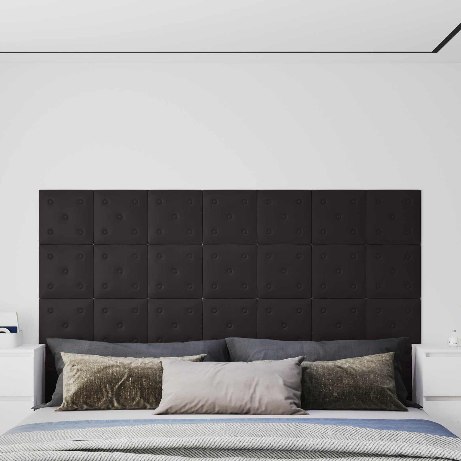 Zidna uzglavlja 12 pcs Crna 30 x 30 cm Lažna koža
