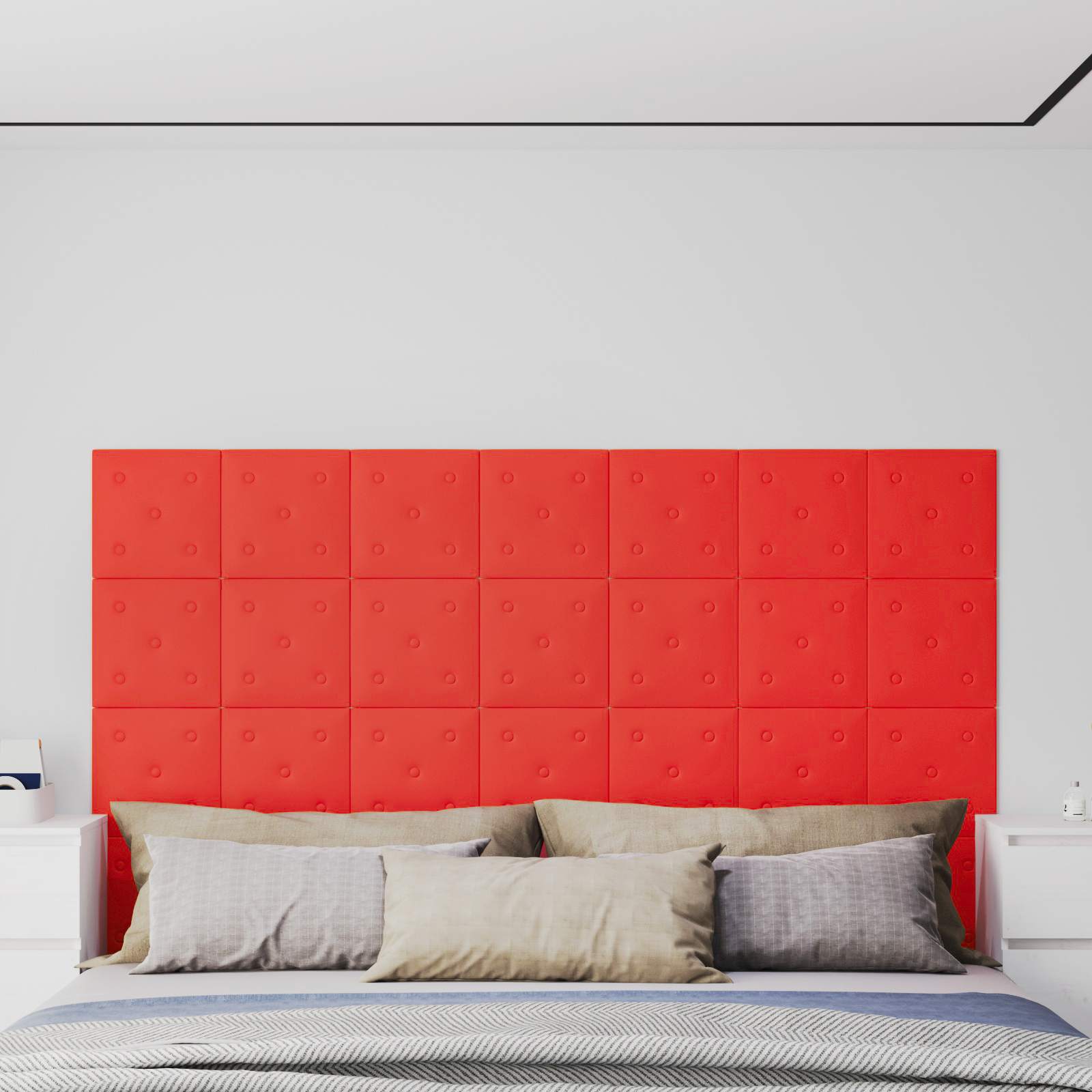 Zidna uzglavlja 12 pcs Crvena 30 x 30 cm Lažna koža
