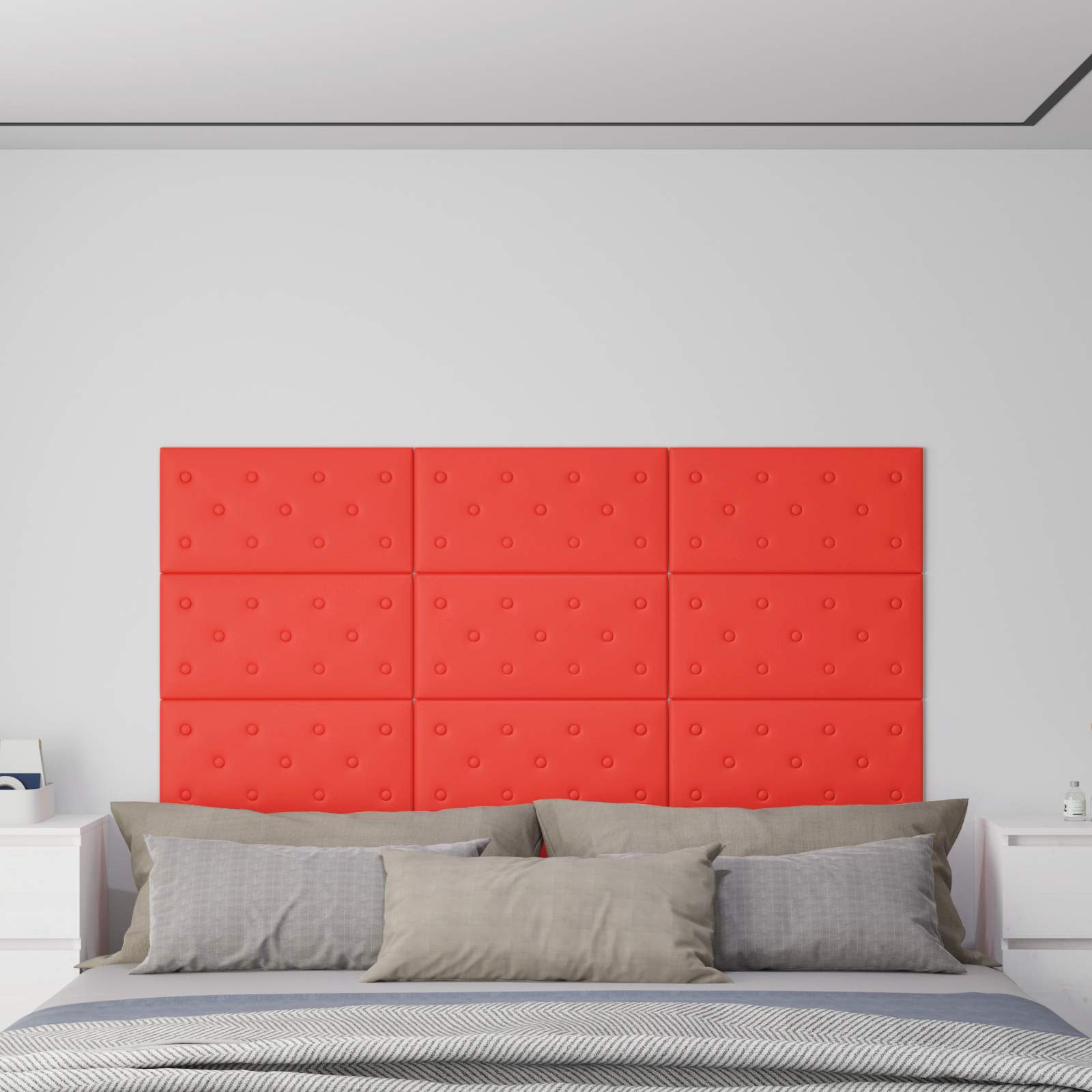 Zidna uzglavlja 12 pcs Crvena 60 x 30 cm Lažna koža
