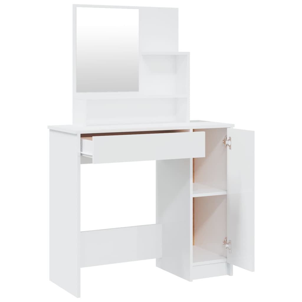 Toaletni stolić s ogledalom visoki sjaj bijeli 86,5x35x136 cm