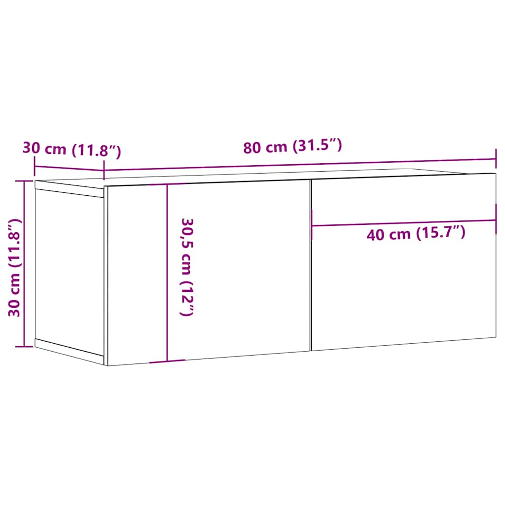 TV ormarići 2 kom Siva betona 80x30x30 cm konstruirano drvo