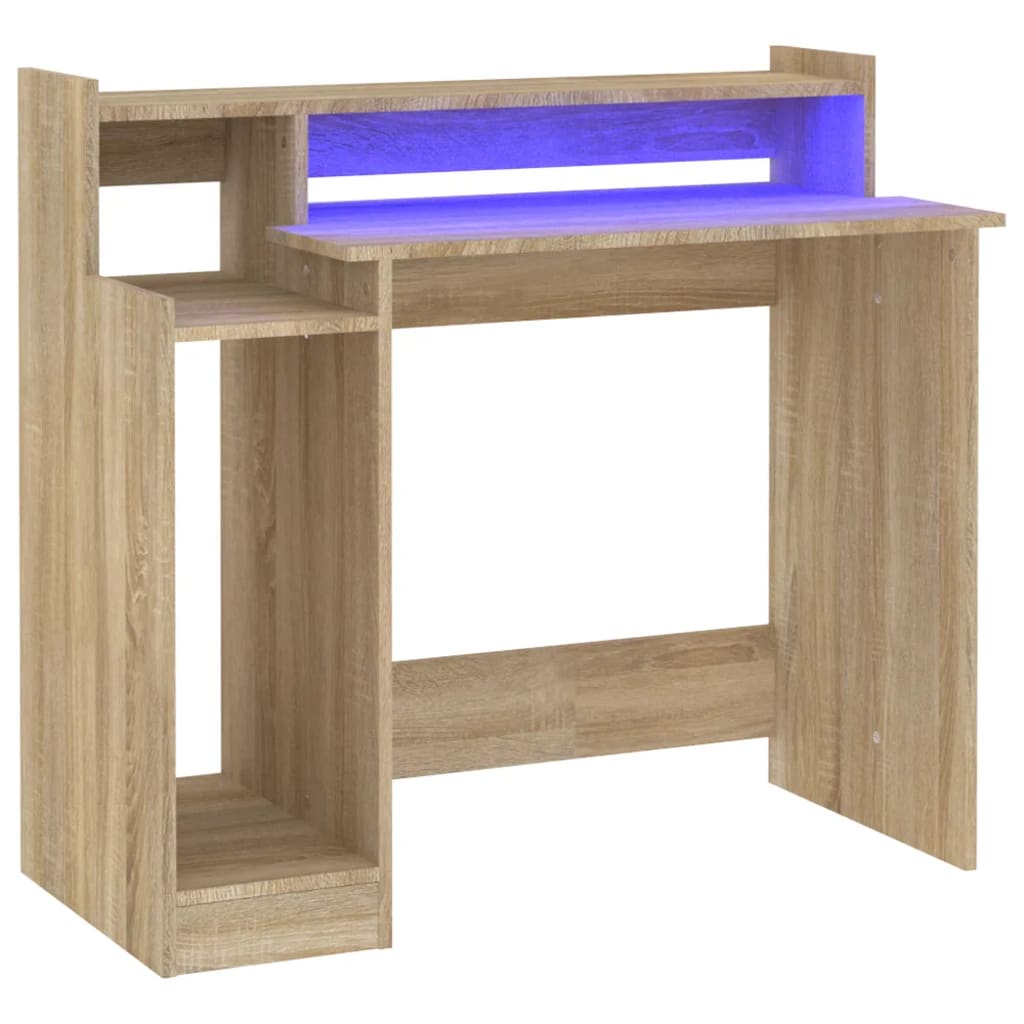 Radni stol s LED svjetlima hrast 97x45x90 cm konstruirano drvo