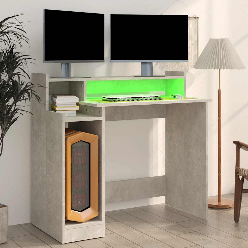 Radni stol s LED svjetlima sivi 97x45x90 cm konstruirano drvo