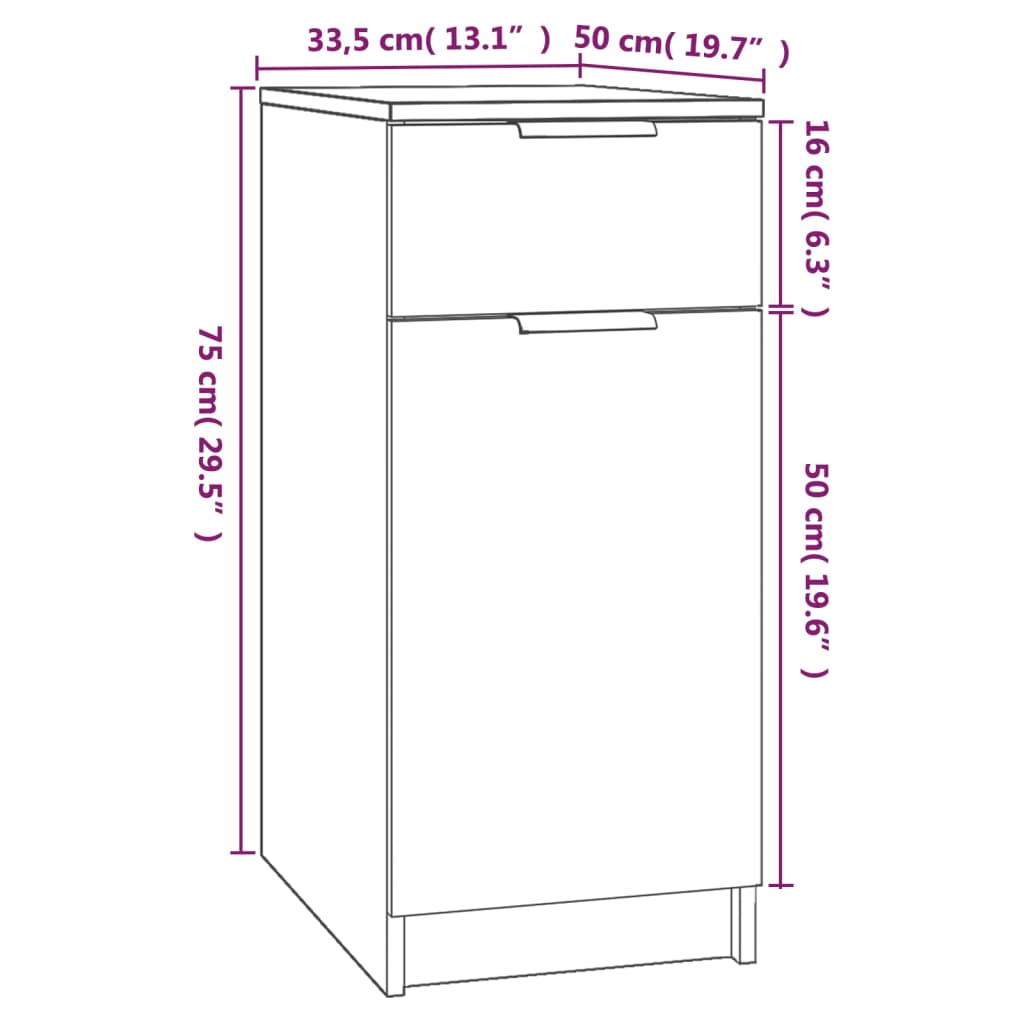 Ormarić za radni stol bijeli 33,5x50x75 cm konstruirano drvo
