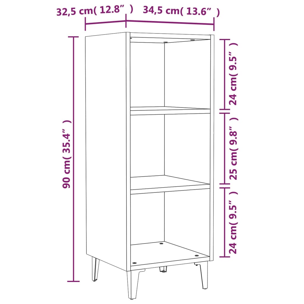 Komoda sjajna bijela 34,5 x 32,5 x 90 cm od konstruiranog drva