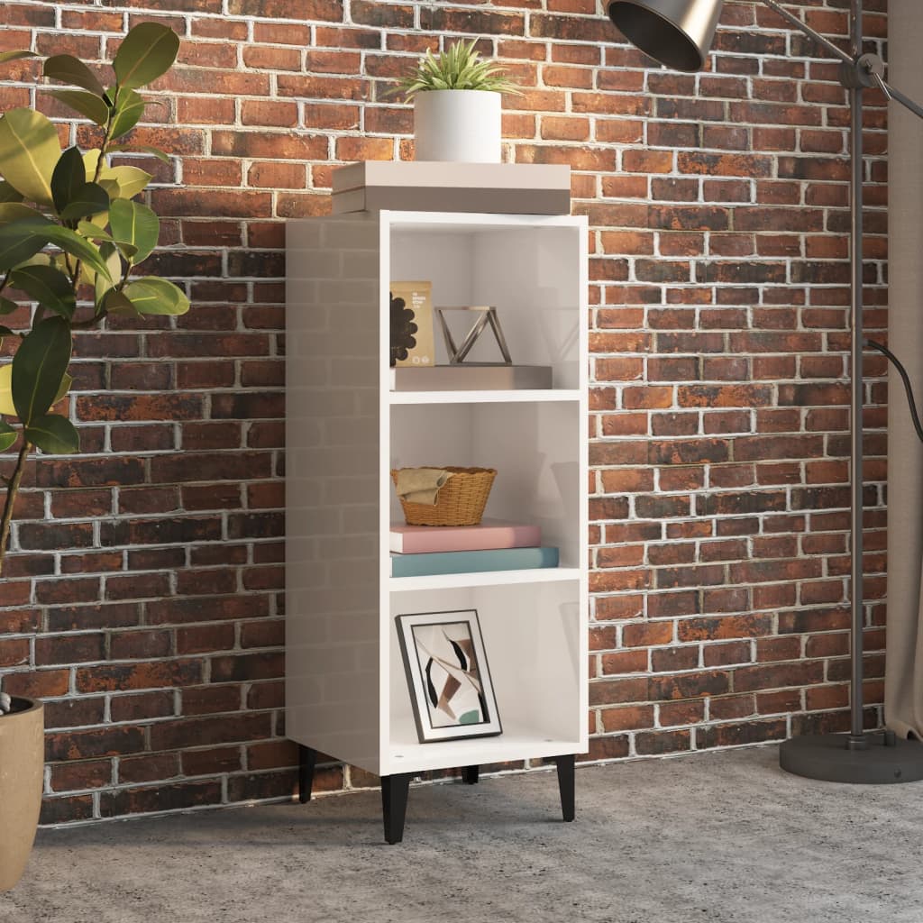 Komoda sjajna bijela 34,5 x 32,5 x 90 cm od konstruiranog drva