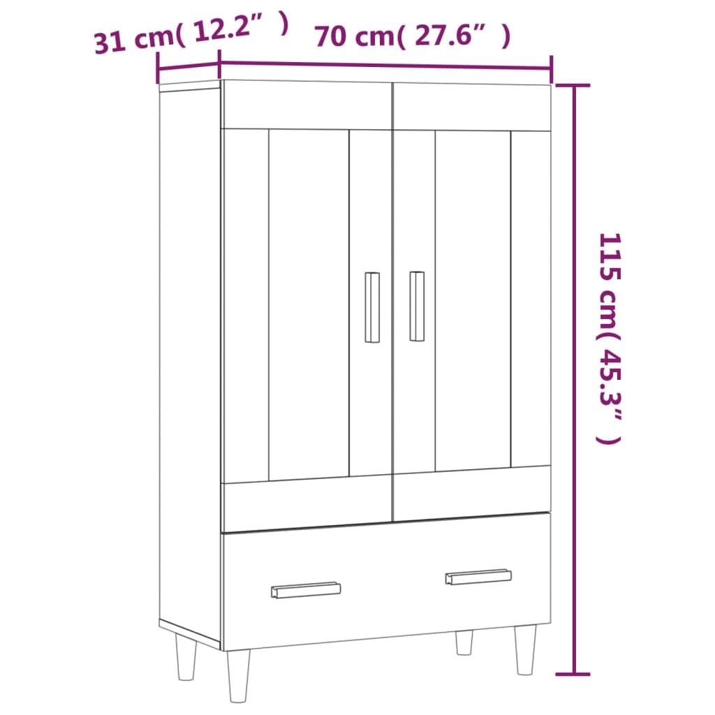 Visoka komoda siva boja betona 70x31x115 cm konstruirano drvo