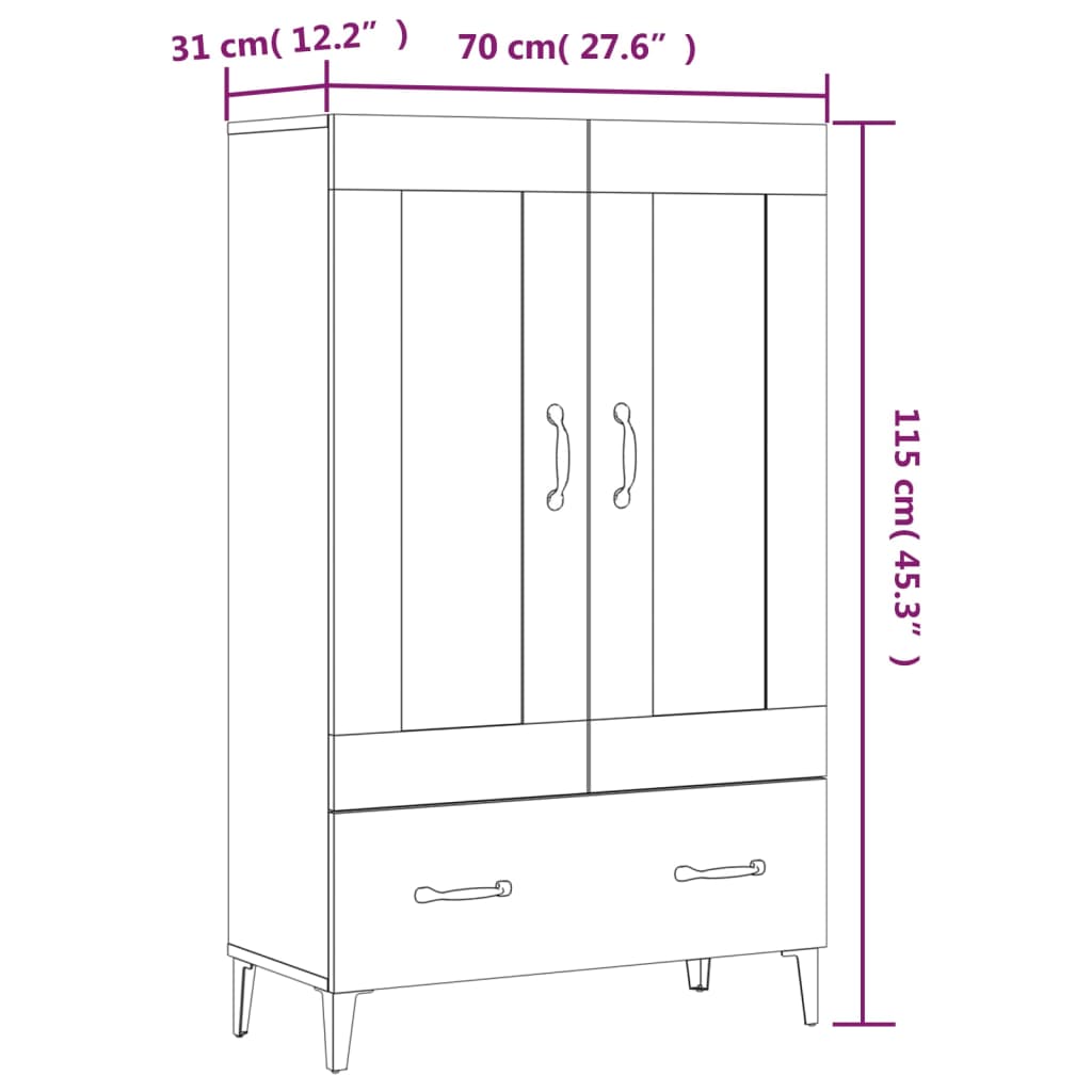 Visoka komoda bijela 70 x 31 x 115 cm od konstruiranog drva