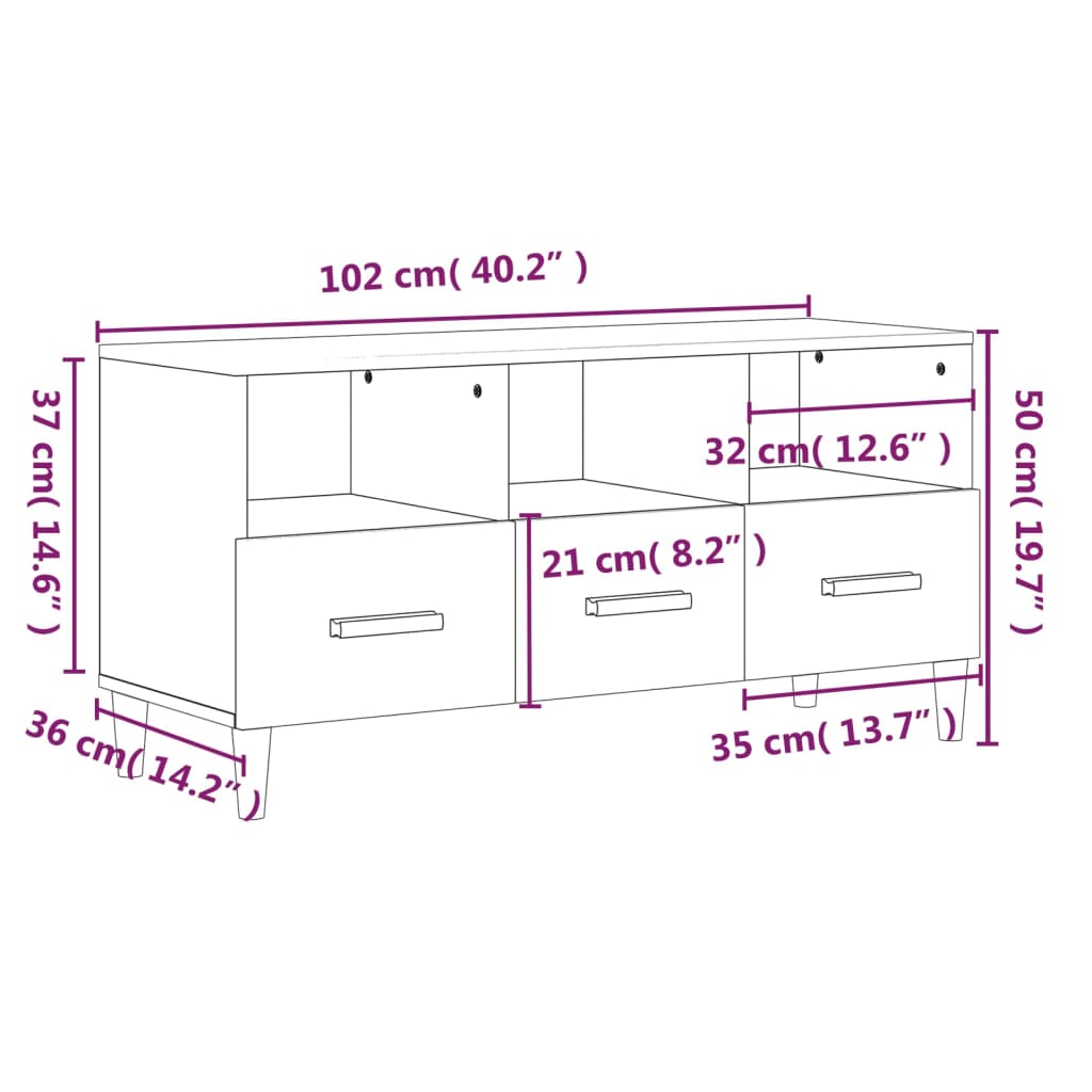 TV ormarić sjajni bijeli 102 x 36 x 50 cm od konstruiranog drva
