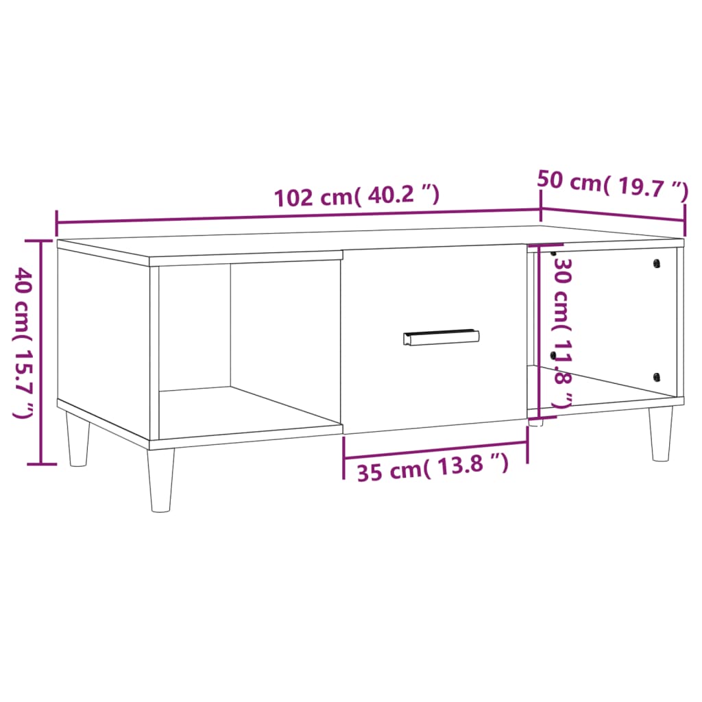 Stolić za kavu bijeli 102 x 50 x 40 cm od konstruiranog drva