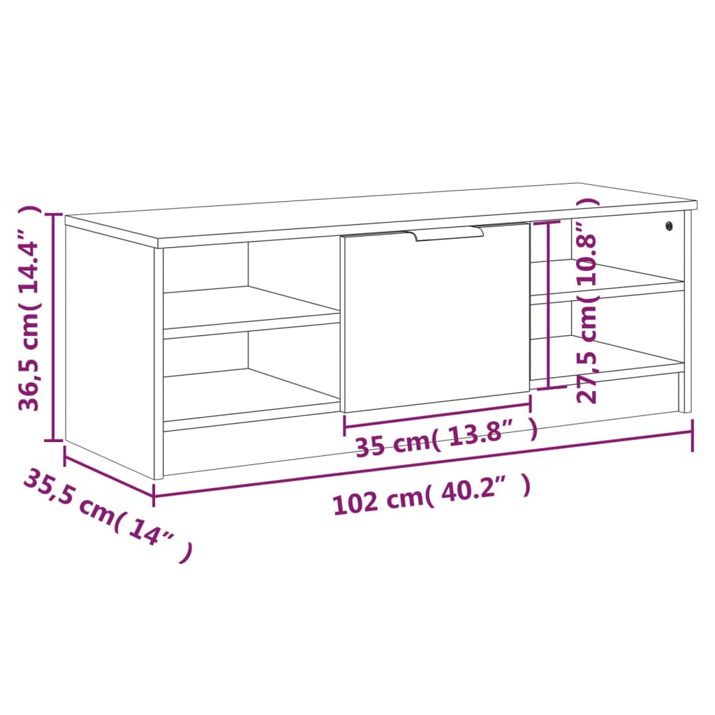 TV ormarić boja hrasta 102x35,5x36,5 cm konstruirano drvo