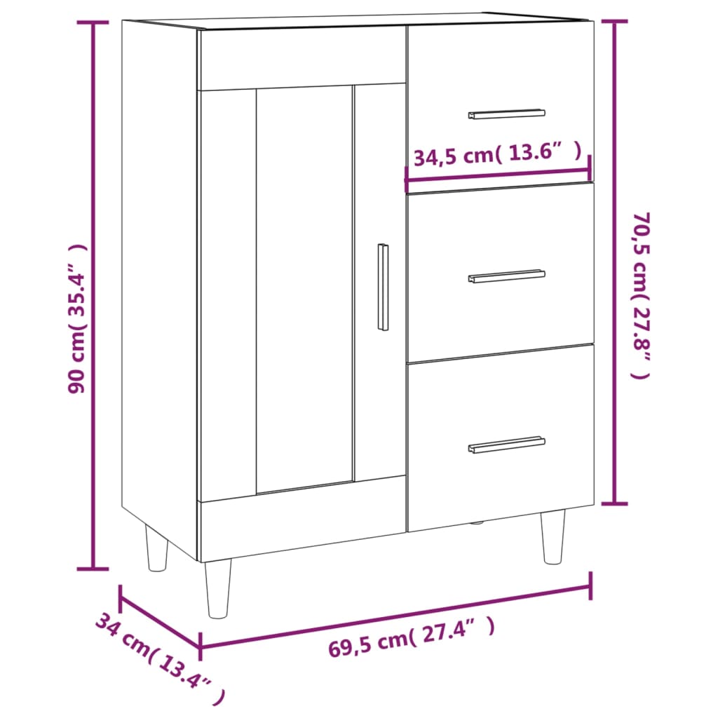 Komoda boja dimljenog hrasta 69,5x34x90 cm konstruirano drvo