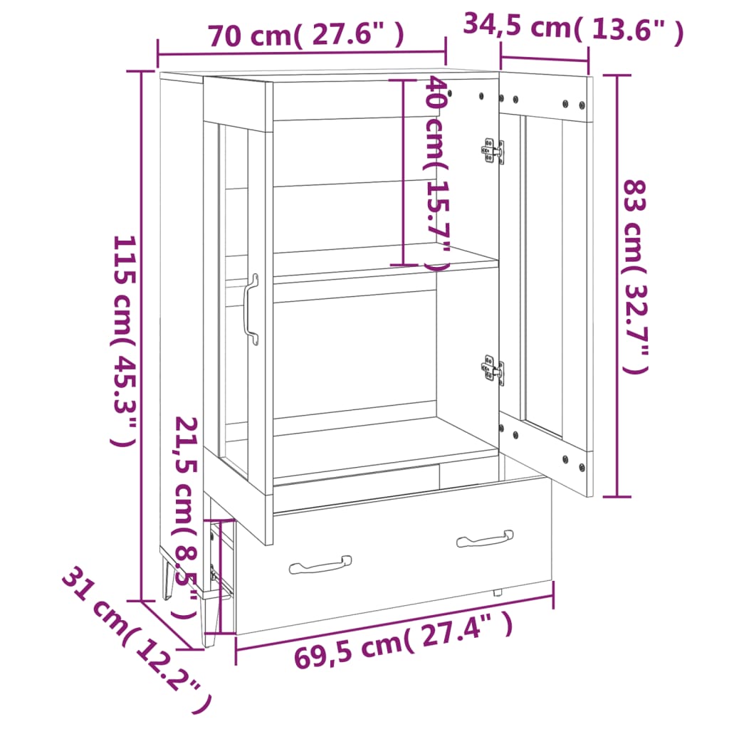 Komoda boja dimljenog hrasta 70 x 31 x 115 cm konstruirano drvo