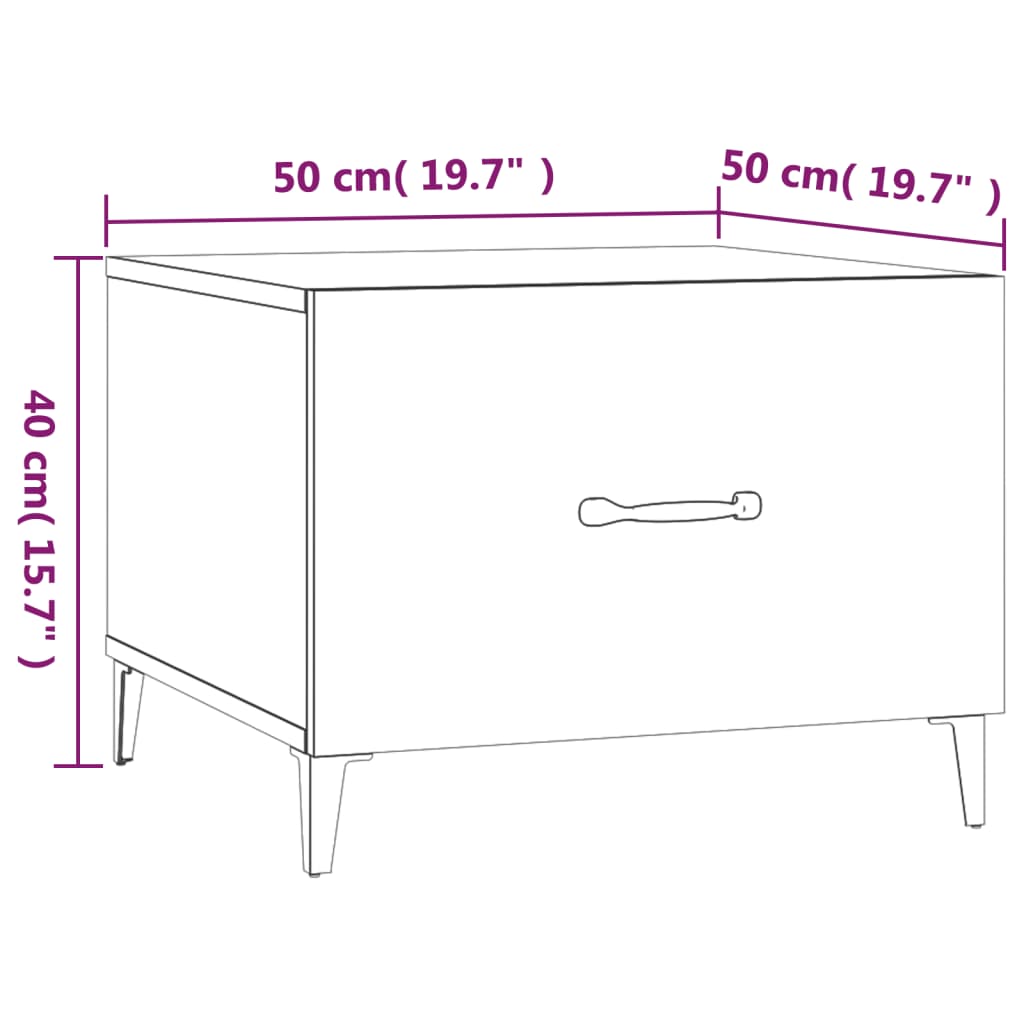 Stolić za kavu s metalnim nogama siva boja hrasta 50x50x40 cm