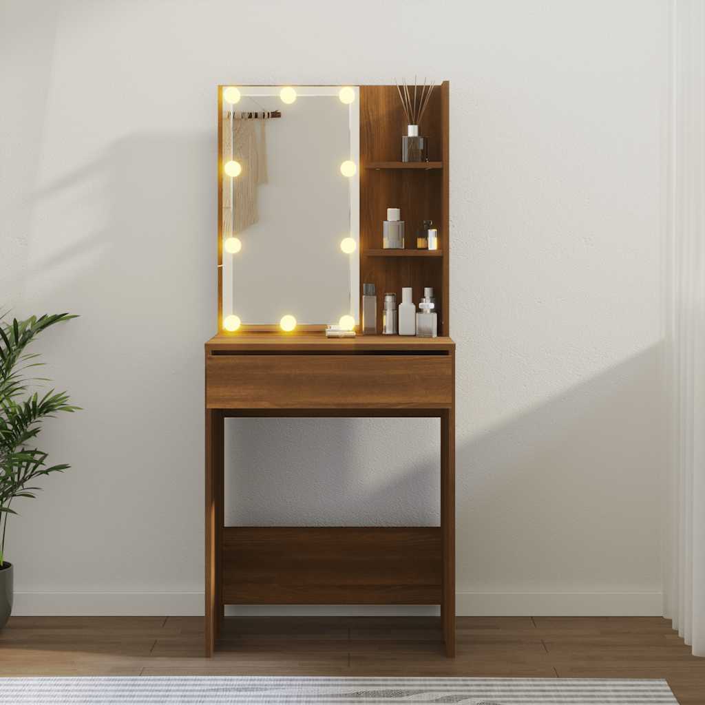 Toaletni stolić s LED svjetlima boja smeđeg hrasta 60x40x140 cm