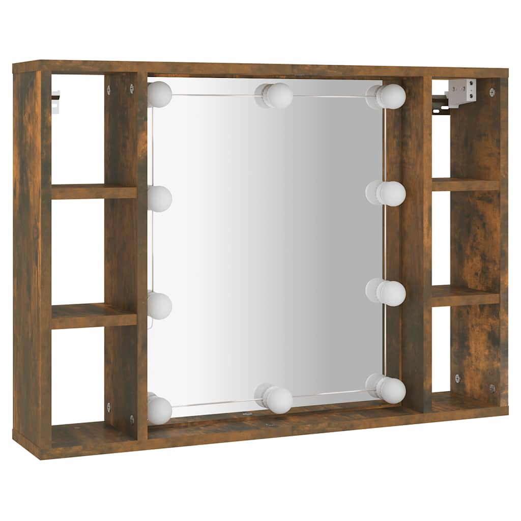 Ormarić s ogledalom LED boja dimljenog hrasta 76 x 15 x 55 cm