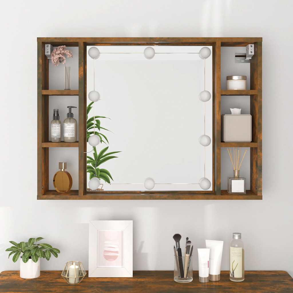Ormarić s ogledalom LED boja dimljenog hrasta 76 x 15 x 55 cm