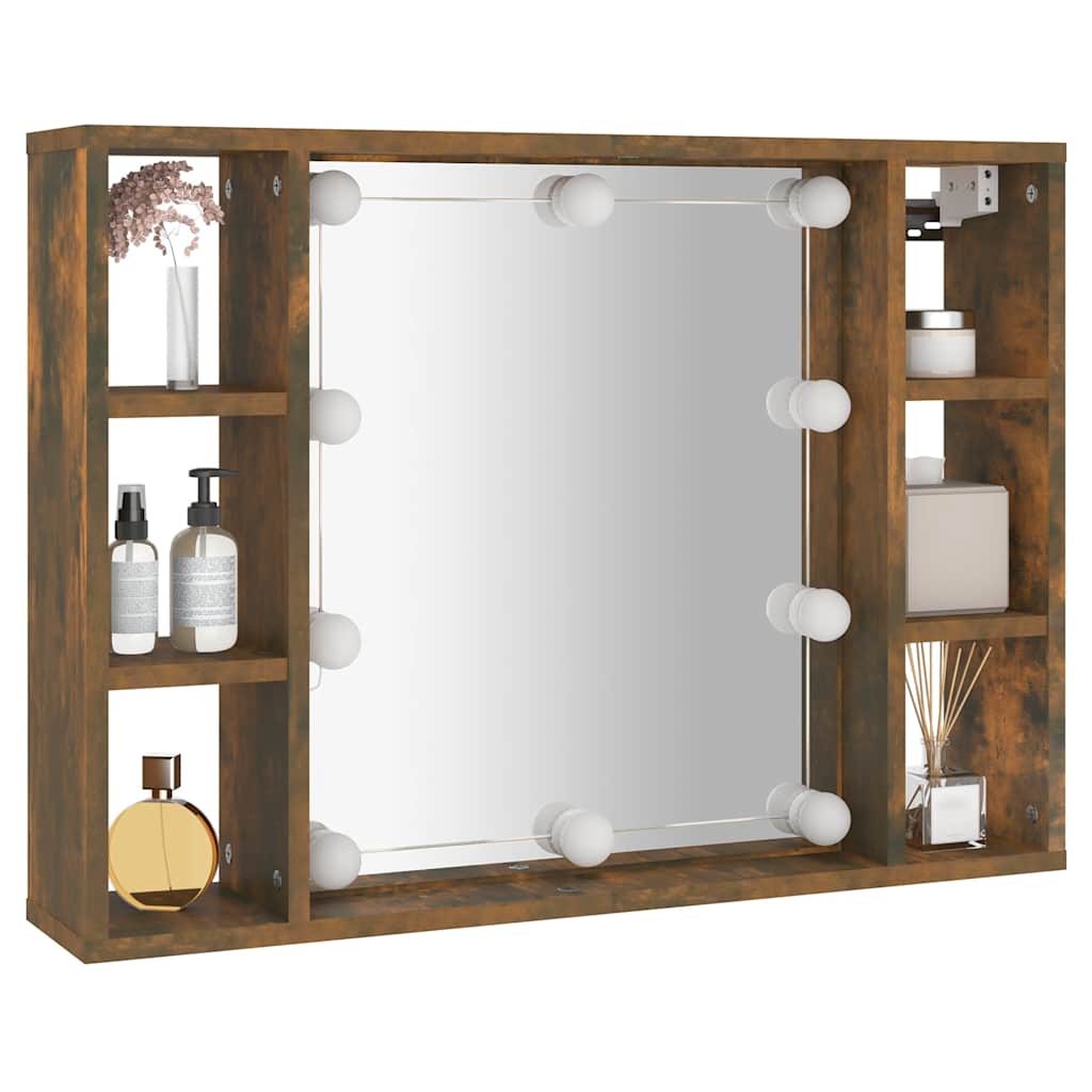Ormarić s ogledalom LED boja dimljenog hrasta 76 x 15 x 55 cm