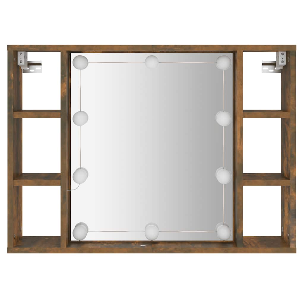 Ormarić s ogledalom LED boja dimljenog hrasta 76 x 15 x 55 cm