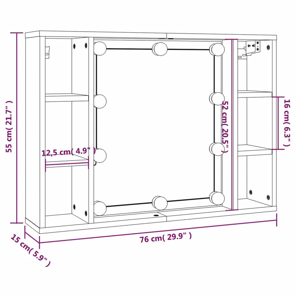 Ormarić s ogledalom LED boja hrasta sonome 76x15x55 cm