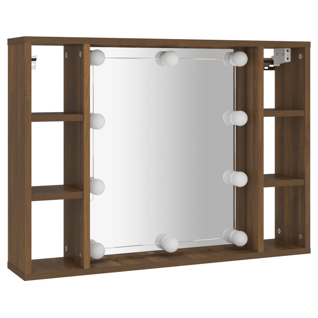 Ormarić s ogledalom LED boja smeđeg hrasta 76 x 15 x 55 cm