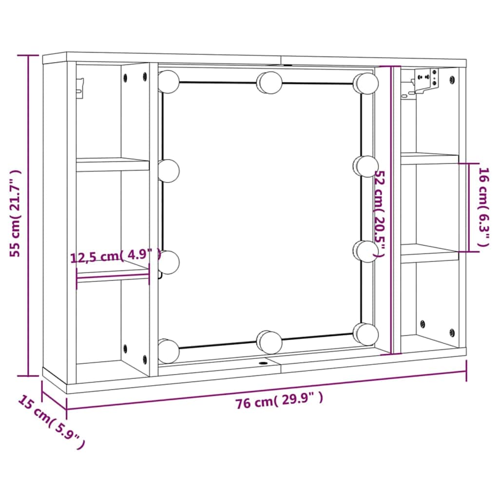Ormarić s ogledalom LED boja smeđeg hrasta 76 x 15 x 55 cm