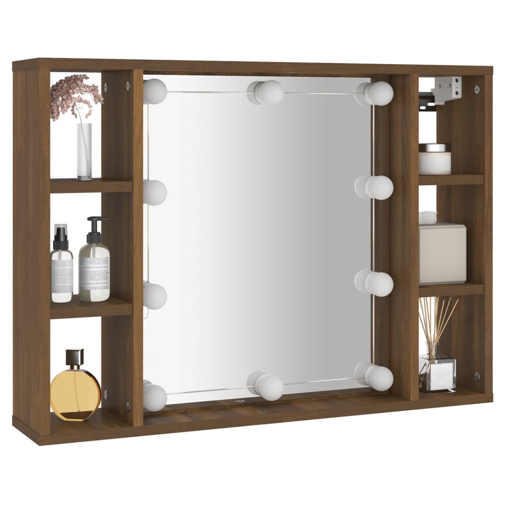 Ormarić s ogledalom LED boja smeđeg hrasta 76 x 15 x 55 cm