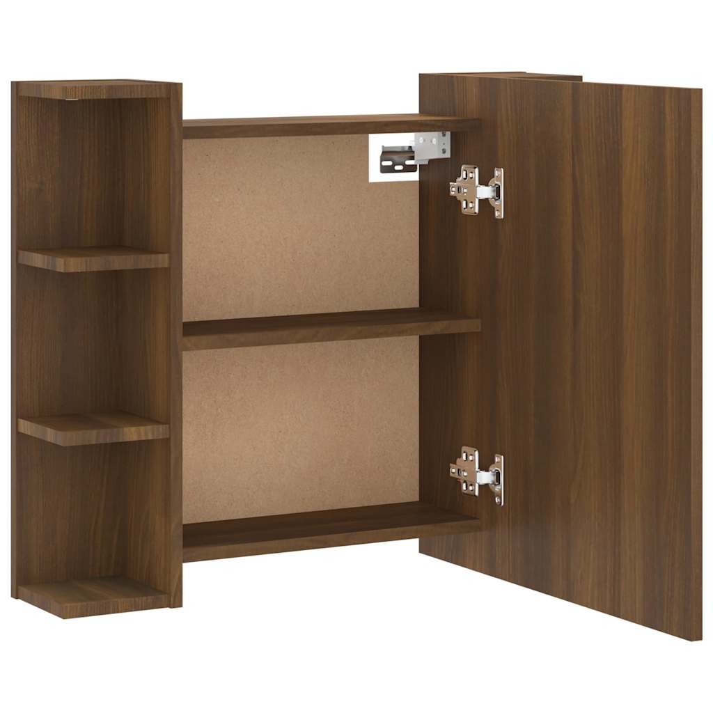 Ormarić s ogledalom LED boja smeđeg hrasta 70 x 16,5 x 60 cm