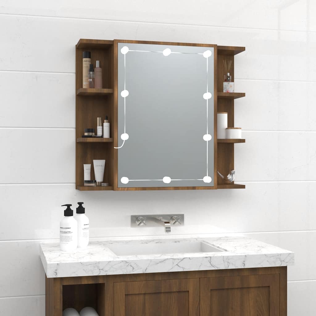 Ormarić s ogledalom LED boja smeđeg hrasta 70 x 16,5 x 60 cm