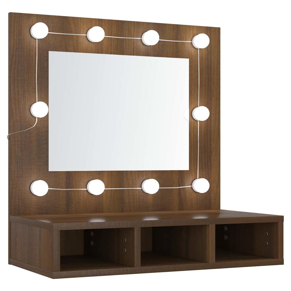Ormarić s ogledalom LED boja smeđeg hrasta 60 x 31,5 x 62 cm