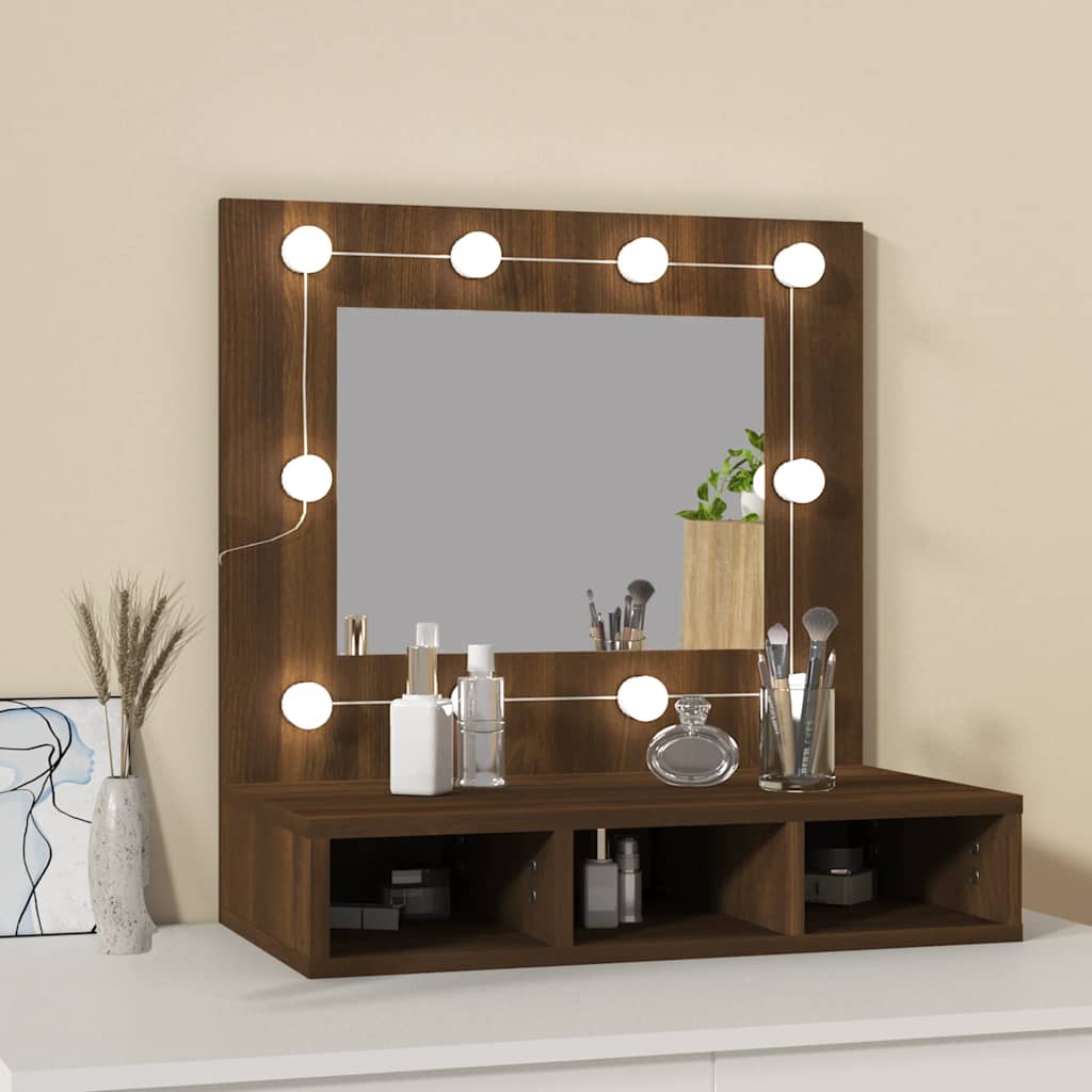 Ormarić s ogledalom LED boja smeđeg hrasta 60 x 31,5 x 62 cm
