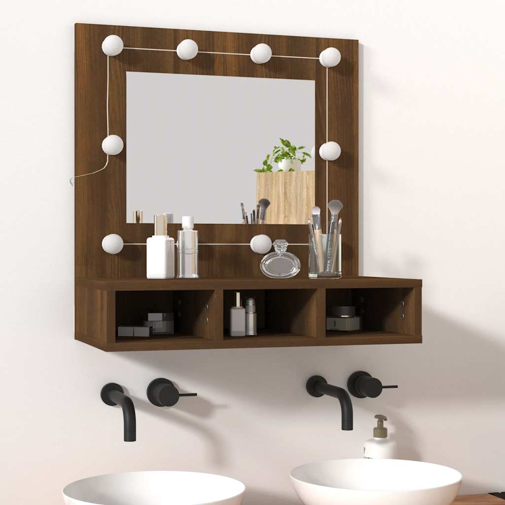 Ormarić s ogledalom LED boja smeđeg hrasta 60 x 31,5 x 62 cm