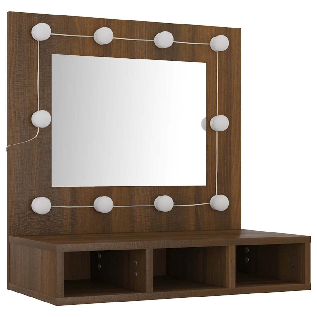 Ormarić s ogledalom LED boja smeđeg hrasta 60 x 31,5 x 62 cm