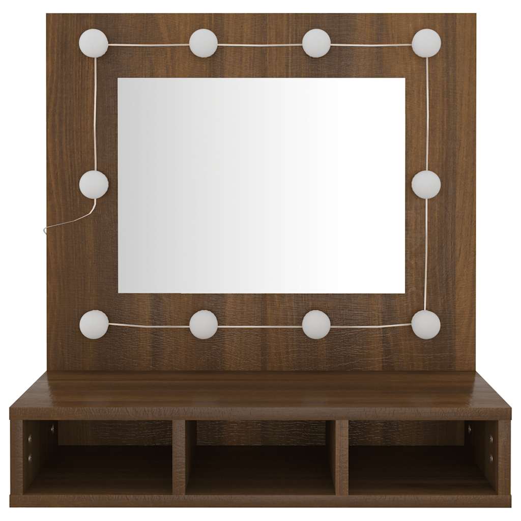 Ormarić s ogledalom LED boja smeđeg hrasta 60 x 31,5 x 62 cm