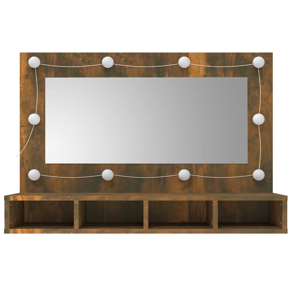 Ormarić s ogledalom LED boja dimljenog hrasta 90 x 31,5 x 62 cm