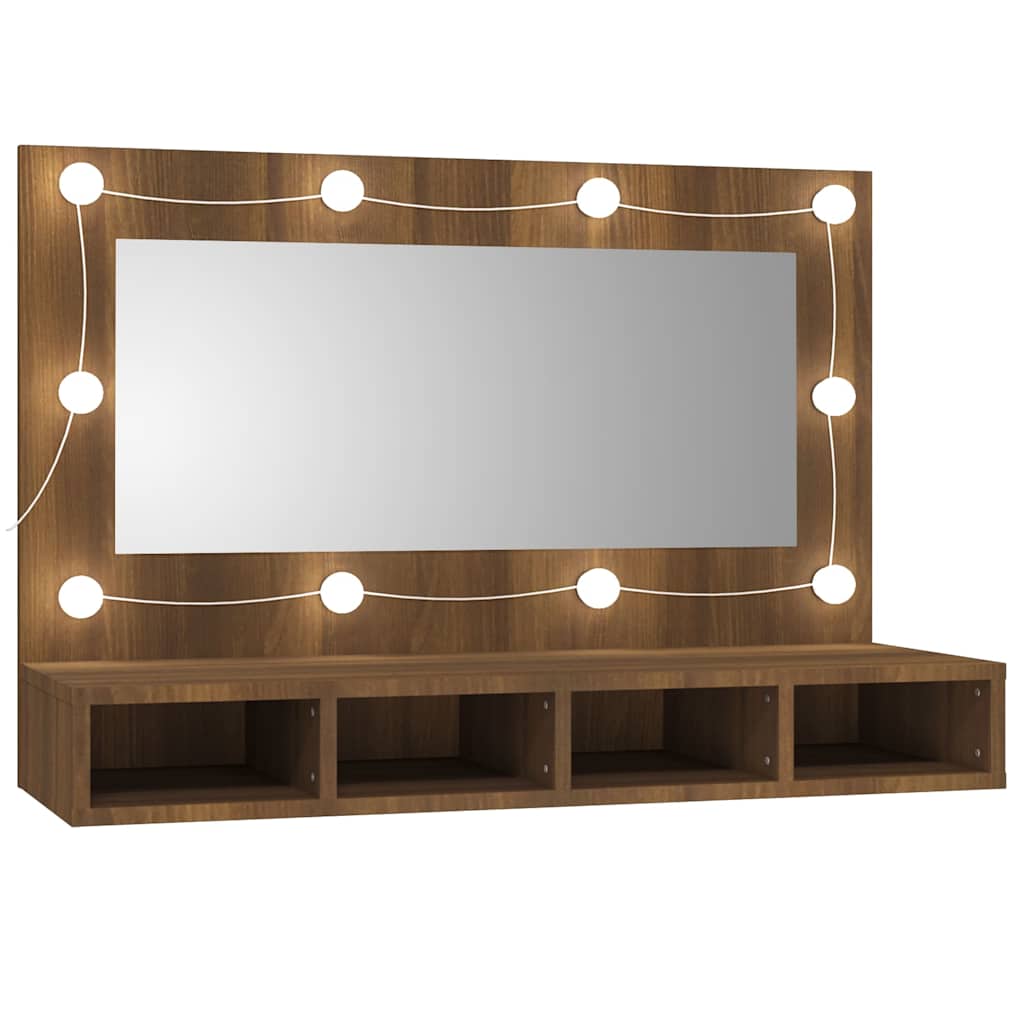 Ormarić s ogledalom LED boja smeđeg hrasta 90x31,5x62 cm