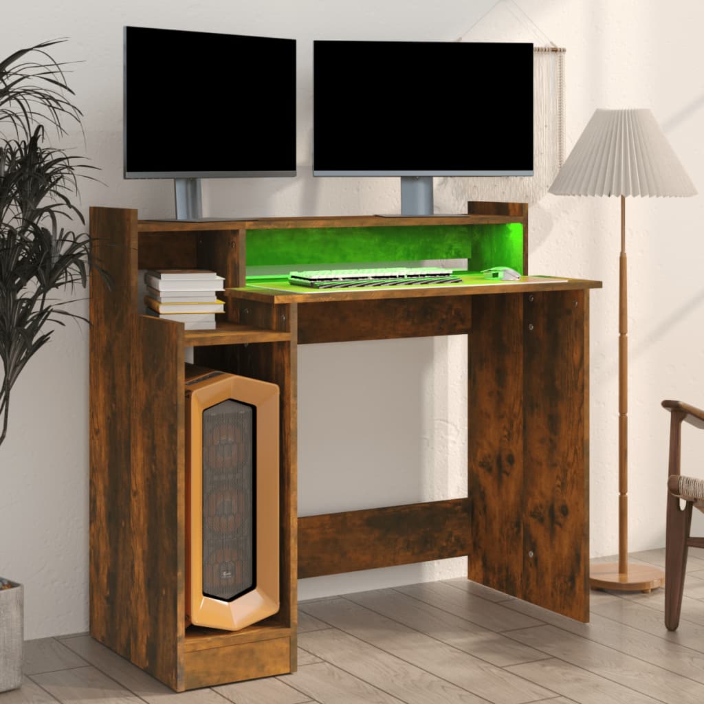 Radni stol s LED svjetlima boja hrasta 97 x 45 x 90 cm drveni