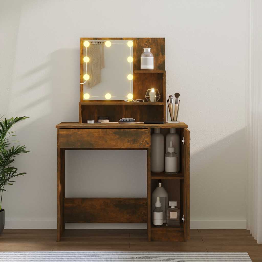 Toaletni stolić LED boja dimljenog hrasta 86,5x35x136 cm