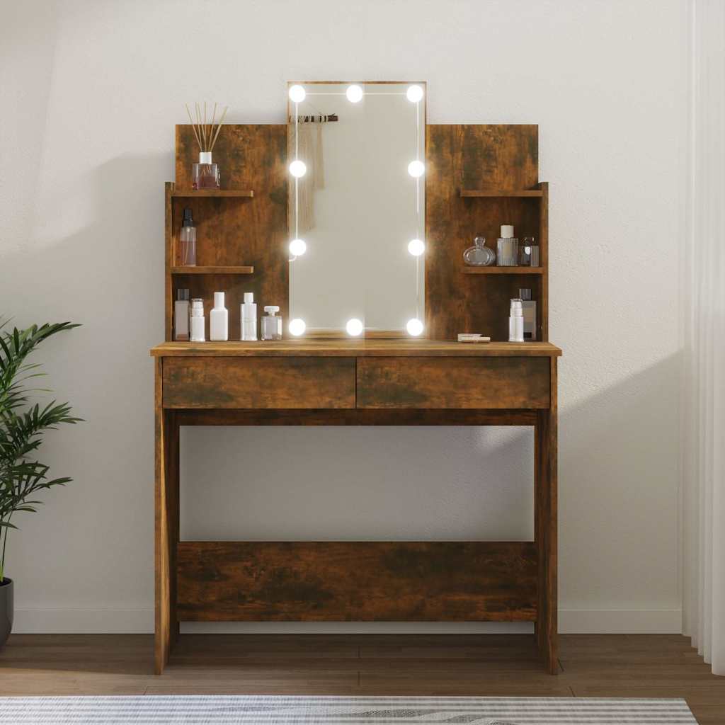 Toaletni stolić LED boja dimljenog hrasta 96x40x142 cm