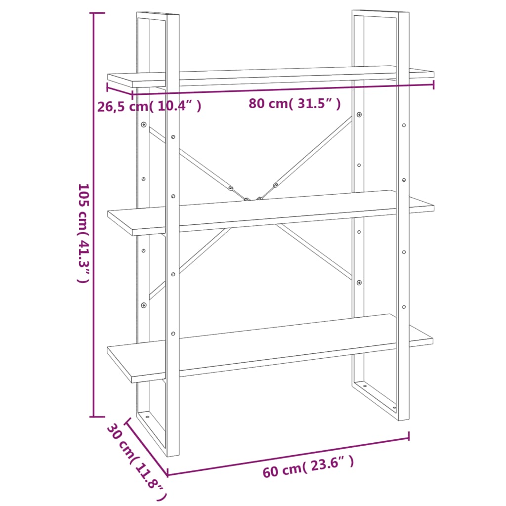Ormarić za knjige boja hrasta 80x30x105 cm konstruirano drvo