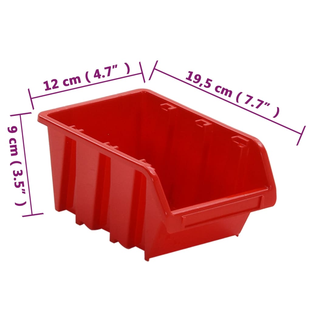 Set polica za radionicu od 26 dijelova, crvene i crne, 77 x 39 cm, polipropilen