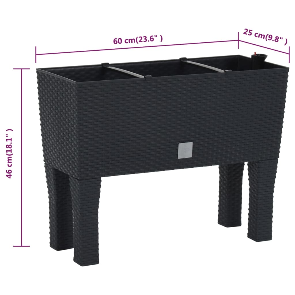 Povišena vrtna gredica antracit 60 x 25 x 46 cm PP ratan
