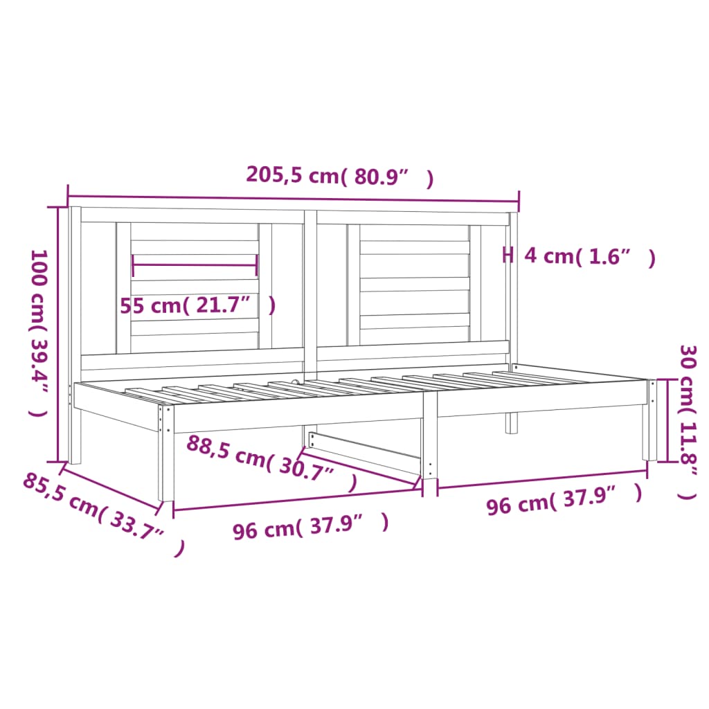 Dnevni krevet bez madraca bijeli 80 x 200 cm masivna borovina