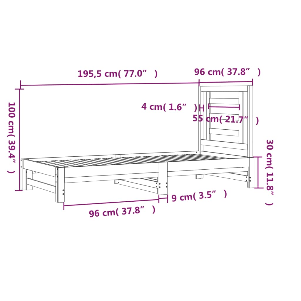 Dnevni ležaj na izvlačenje bijeli 2x(90x190)cm masivna borovina