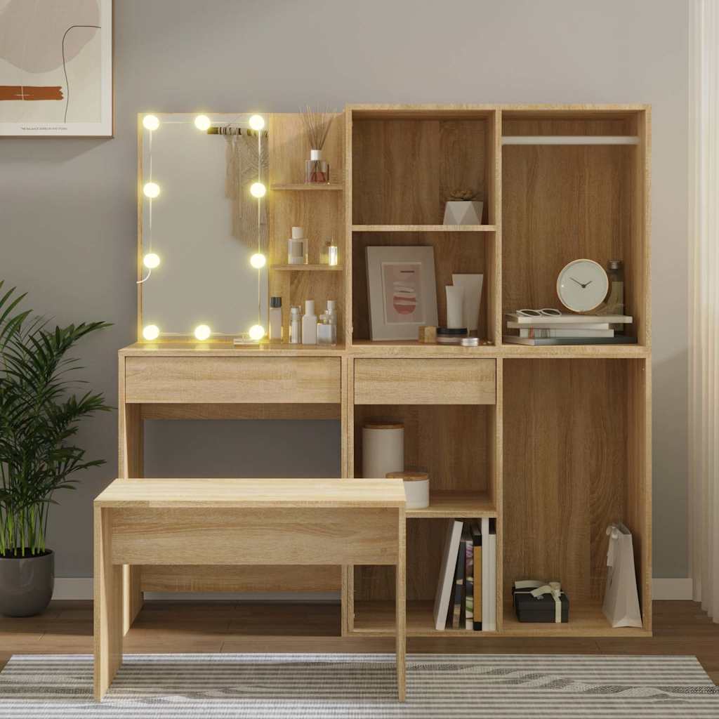 Set stola za oblačenje s LED 4 pcs Konstruirano drvo