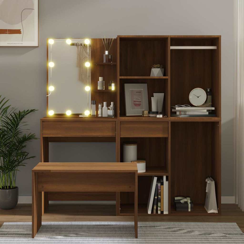 Set stola za oblačenje s LED 4 pcs Konstruirano drvo