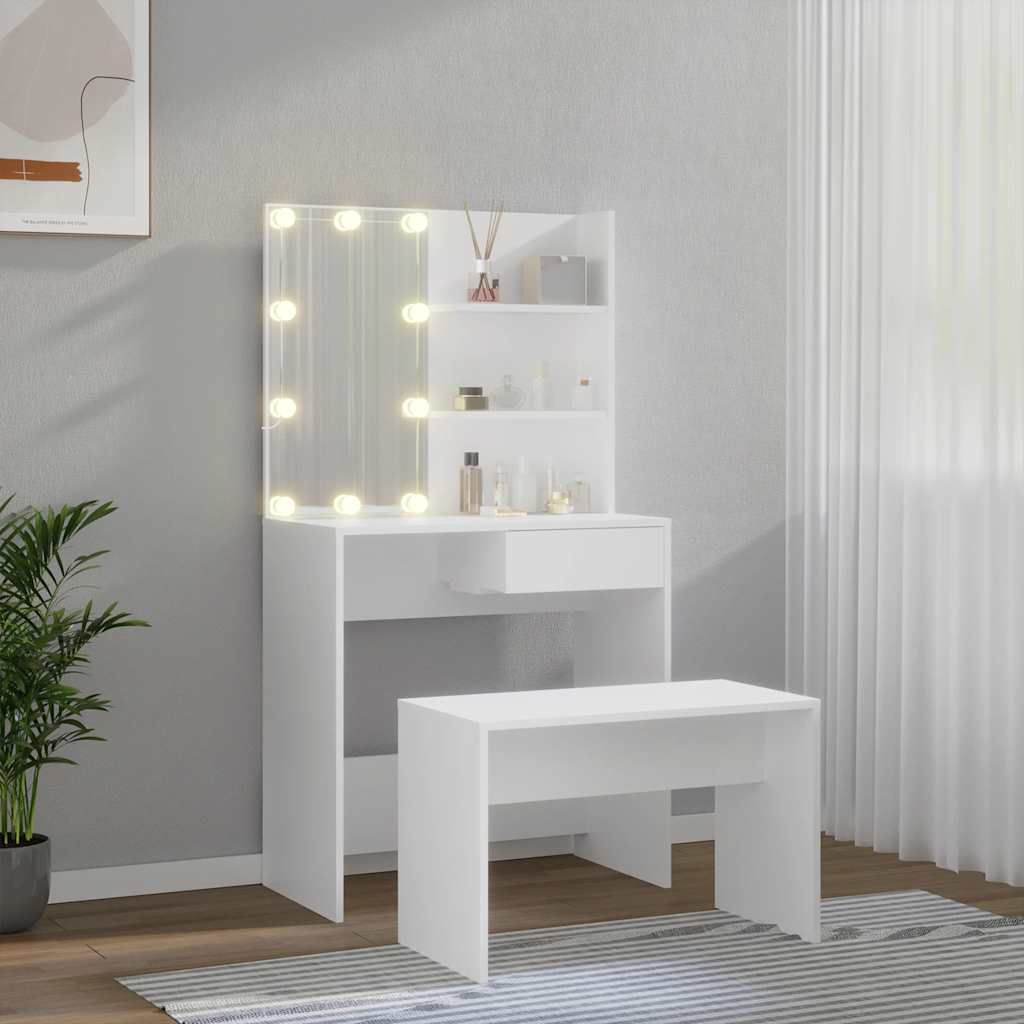 Set toaletnog stolića LED bijeli od konstruiranog drva