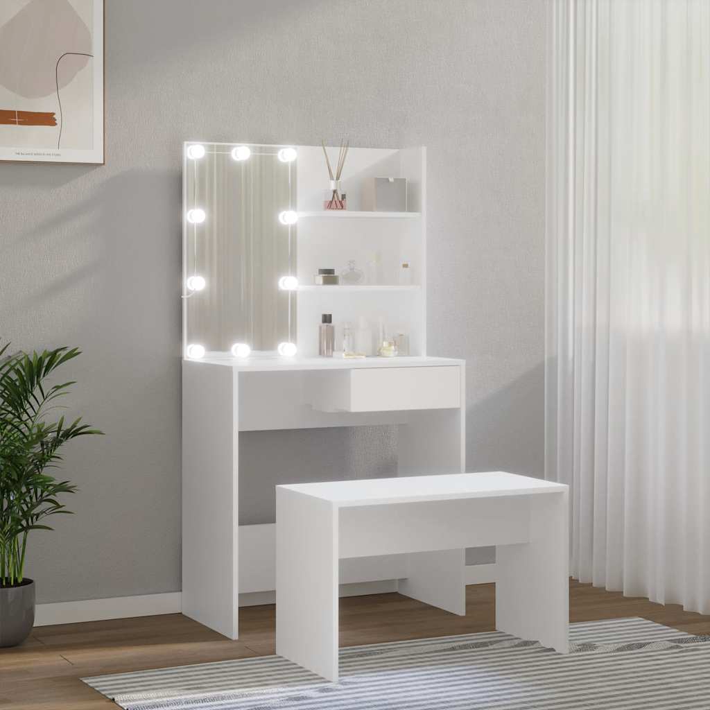 Set toaletnog stolića LED bijeli od konstruiranog drva