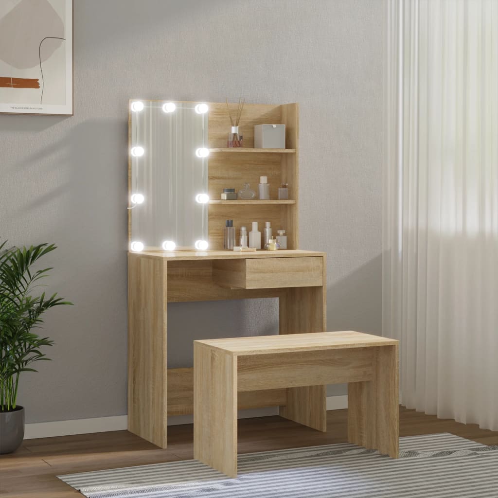 Set toaletnog stolića boja hrasta sonome LED konstruirano drvo